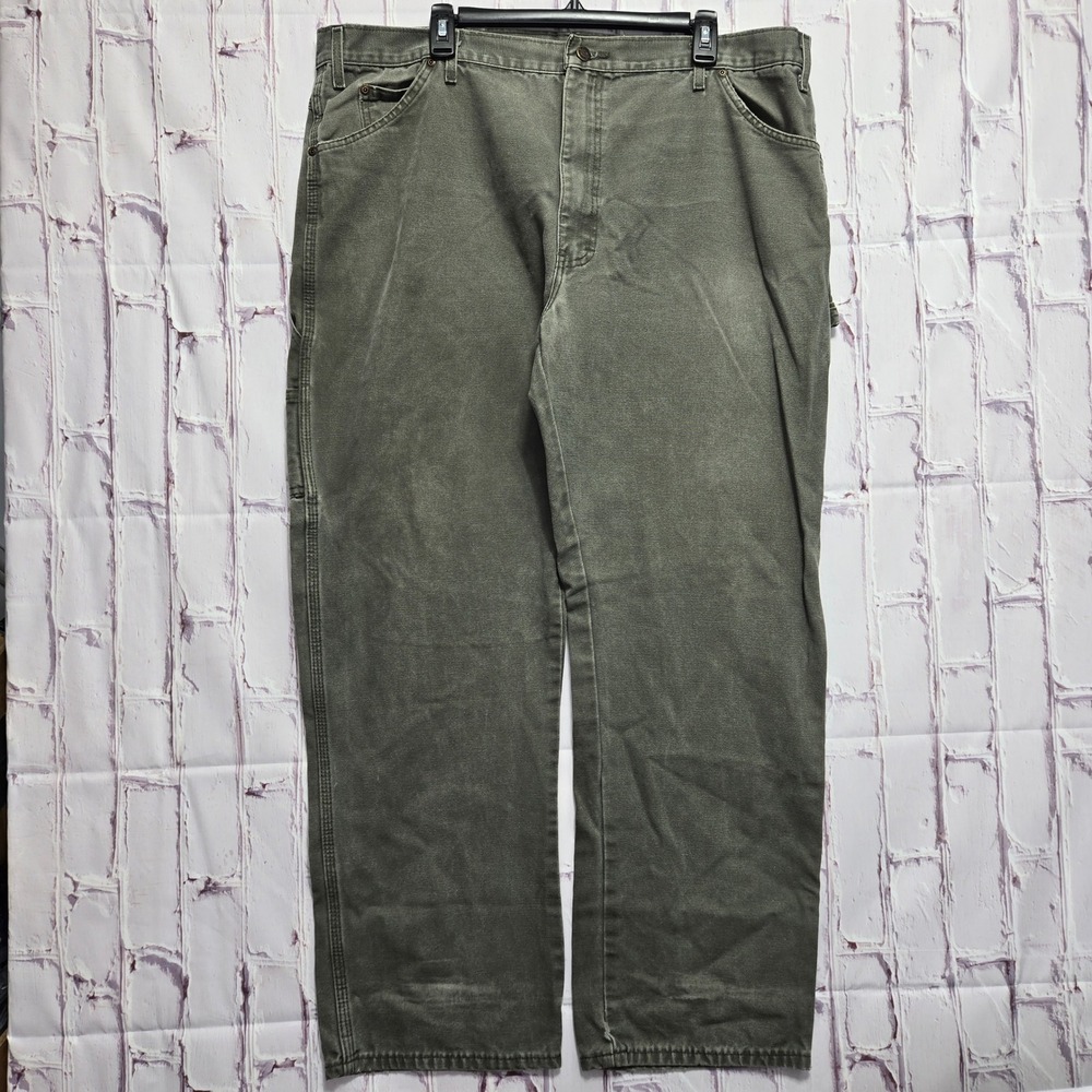 Vintage Dickies‎ Carpenter Pants Olive Green Duck Canvas Workwear Mens 42x32